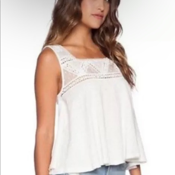 Free People | Costa Mesh Tank Top Ivory Lace Split Back Size Small - Picture 1 of 11